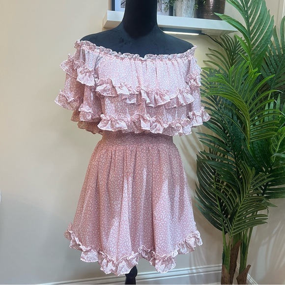Saints & Secrets FASHION PINK FLORAL PRINT OFF SHOULDER RUFFLE DRESS Large - Picture 3 of 11